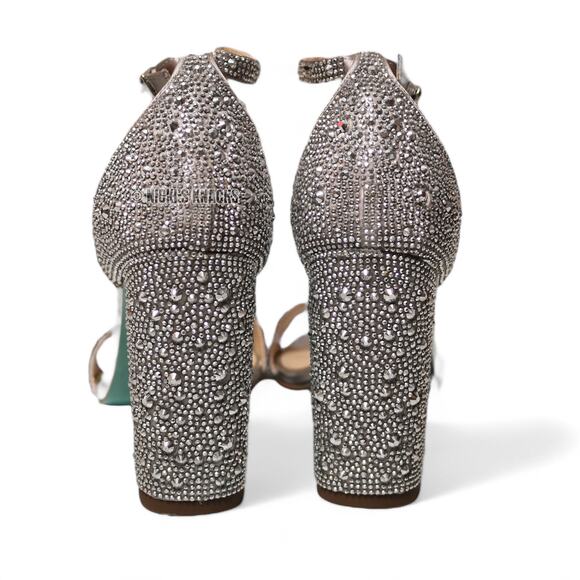 Betsey Johnson Rina Silver Rhinestone Crystal Block Heel Sandals Size 9 - Picture 5 of 10